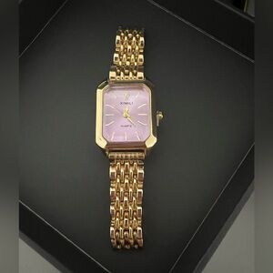 Ximili Gold-Tone Bracelet Watch with Pink Dial
